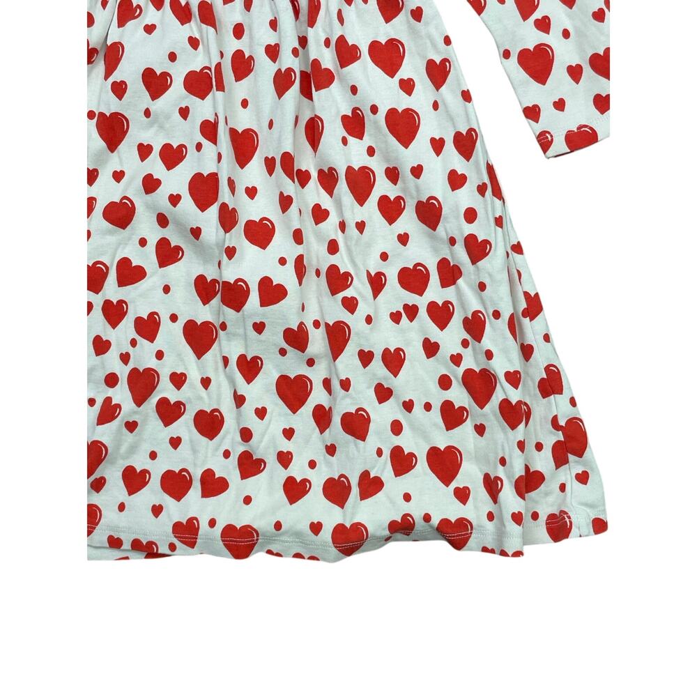 Mini Rodini Kids Girls' White Red Hearts Long Sleeve Mini Flare Dress Sz 9-11YO - Picture 3 of 6